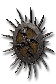 <span class='unique-tooltip'>Barbed Shield</span><br /><span class='white-tooltip'>Defense: 79</span><br /><span class='white-tooltip'>Chance to Block: <span class='blue-tooltip'>42%</span><br /><span class='white-tooltip'>Durability: 36 of 55</span><br /><span class='white-tooltip'>Required Strength: 65</span><br /><span class='unidentified'>Unidentified</span><br /> Lance GuardBarbed Shield