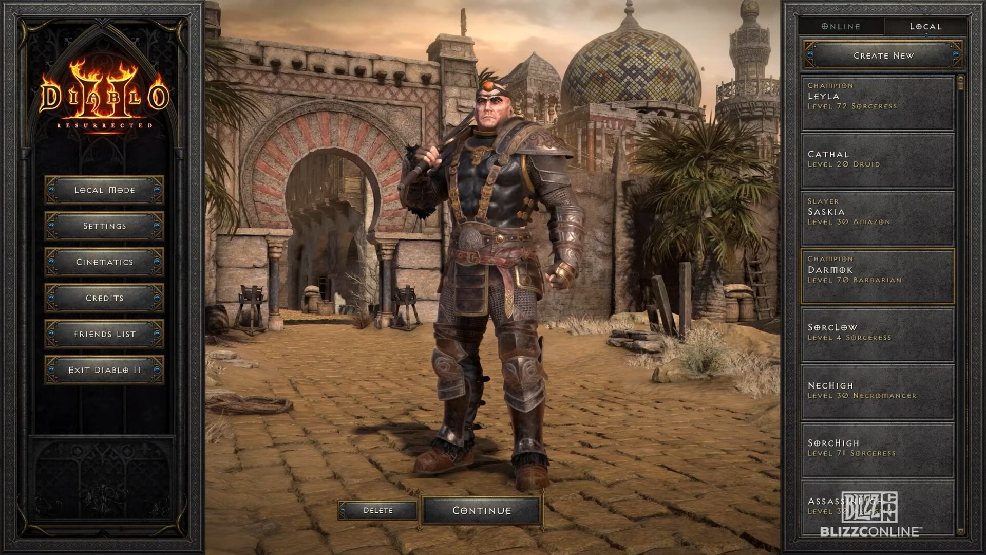 Diablo 2: Resurrected Character Select Screen Diablo 2: Resurrected Character Select Screen