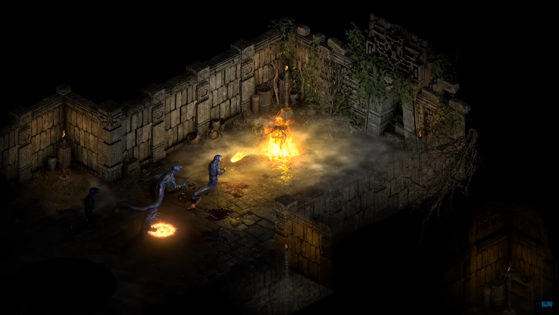 Diablo 2: Resurrected Sorceress casting Fireballs in Kurast Temple Diablo 2: Resurrected Sorceress casting Fireballs in Kurast Temple
